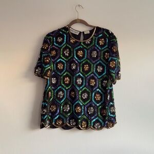 80s Silk Sequin Top // XL